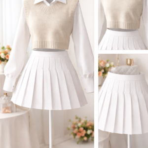 Elegant Knit Vest & Pleated Skirt Co-Ord Set
