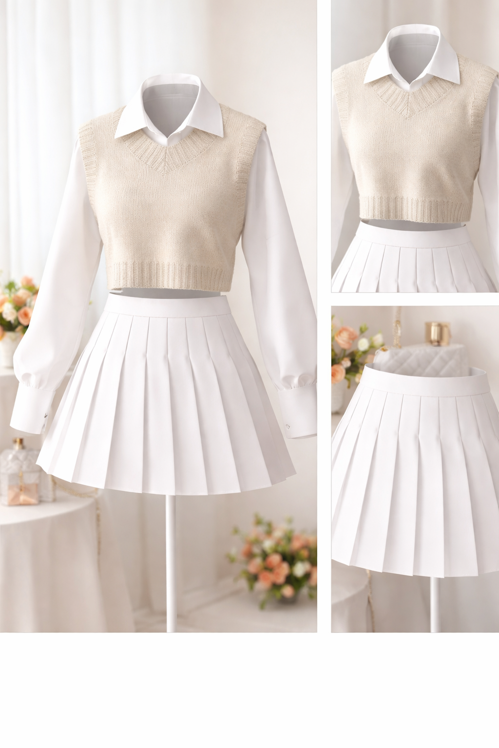 Elegant Knit Vest & Pleated Skirt Co-Ord Set