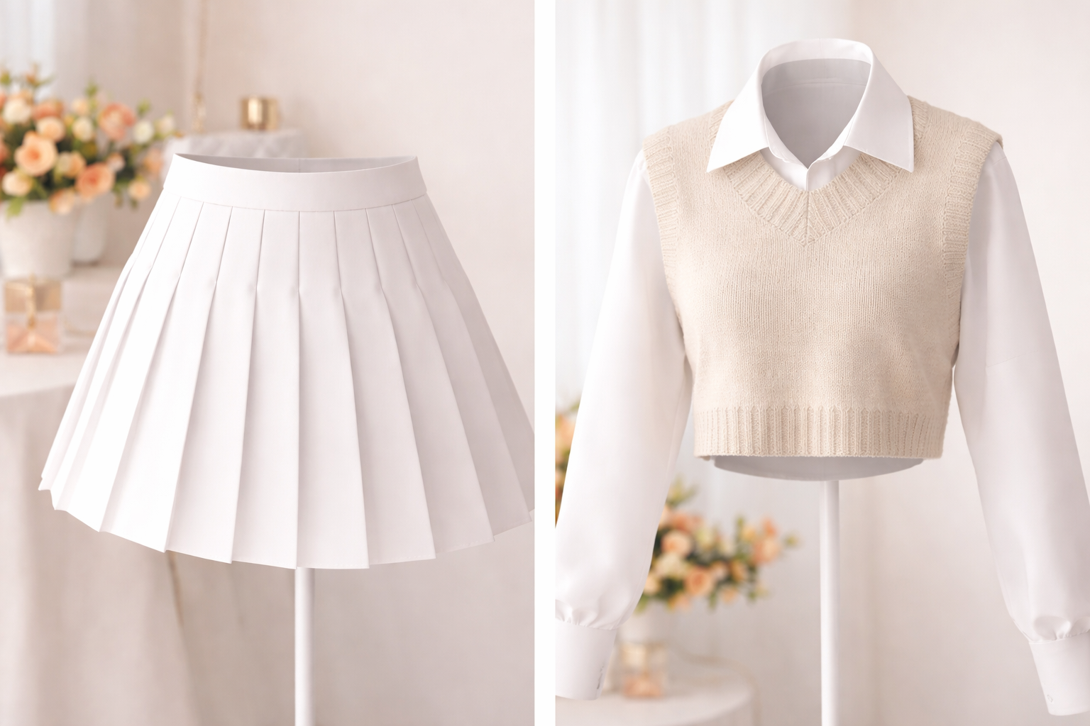 Elegant Knit Vest & Pleated Skirt Co-Ord Set - Image 2