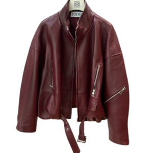 Women’s Cropped PU Leather Biker Jacket with Belt