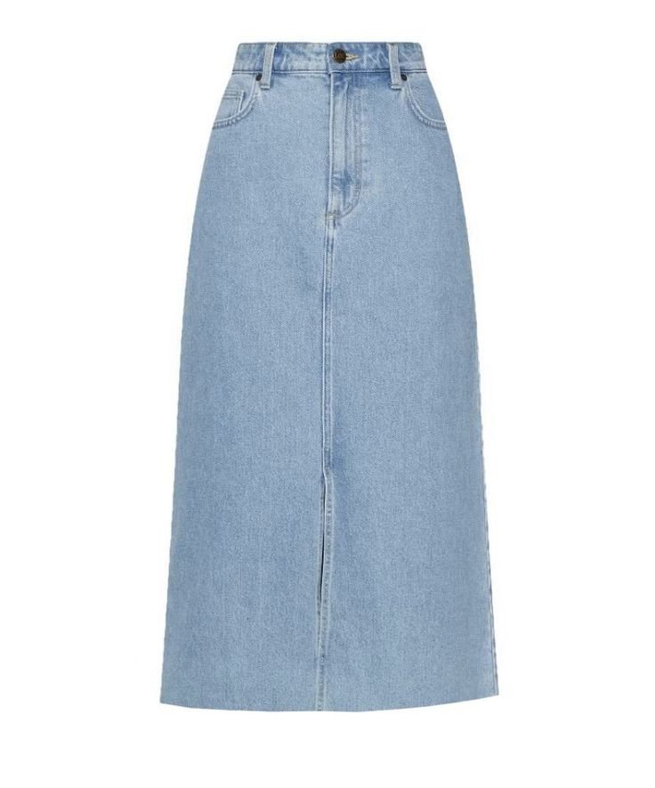 Light Blue High-Waist Denim Long Skirt