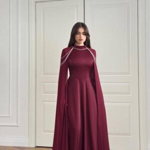 Wine Maroon Elegant Cape Gown