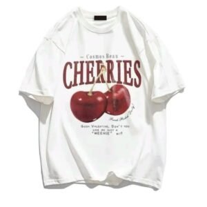 White Cherry Graphic Oversized T-Shirt