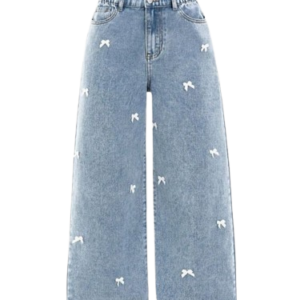Women's Zipper Fly Bow Knot Denim Pants